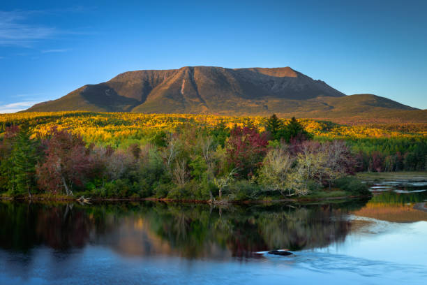 Mount Katahdin in Autumn An autumn view of Mount Katahdin in Maine mt katahdin stock pictures, royalty-free photos & images
