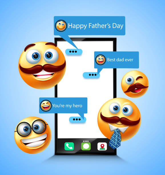 istock Fathers day emoji vector design. Happy father's day text in mobile phone chat messages with emoji 3d male parents for celebration greeting design. 1322957030