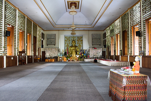 Bandung, Indonesia, January 14 2016 : Buddha images in the main hall of vissana Vihara  in bandung