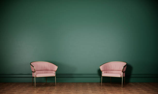istock pink chairs in green color room. interior design 3d rendering vertical background 1322961429
