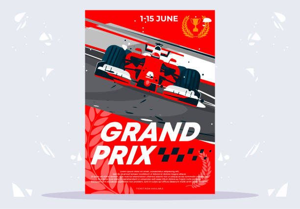 고속 자동차 경주 그랑프리 포스터 디자인 템플릿의 벡터 일러스트레이션 - grand prix stock illustrations
