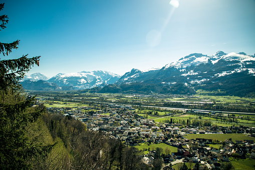 Lucerne, Switzerland, panoramic view of the city with the Alpine mountains in the background