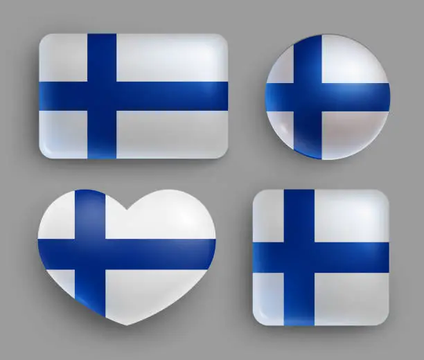 Vector illustration of Set of glossy buttons with Finlandia country flag