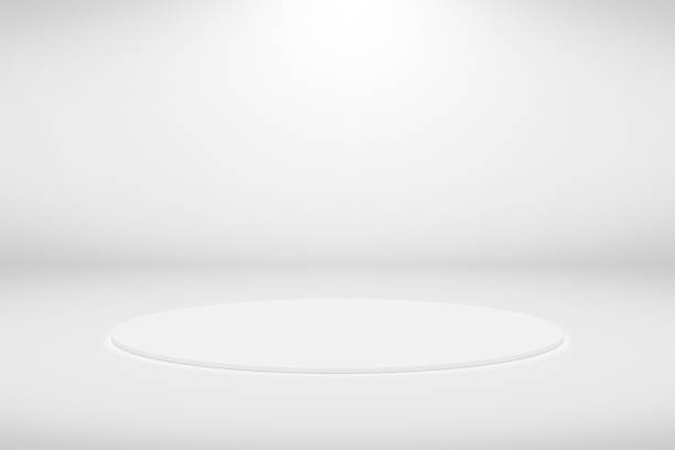 istock Blank simple white podium on white background. Illustration. Minimal concept. 1322968288