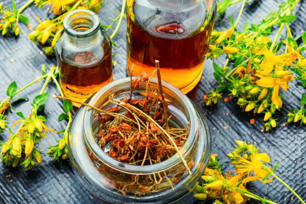 istock Flower with green leaves hypericum,herbal medicine 1322969151