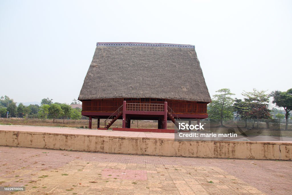 Bahnar ethnic stilt house or Rong House in Pleiku countryside, Vietnam Traditional architecture of a Bahnar ethnic stilt house or Rong House in Pleiku countryside, Vietnam Asia Stock Photo