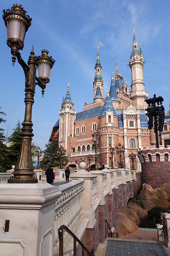 Shanghai, China- Dec 26, 2017: Sleeping Beauty Castle in Disneyland park in Shanghai, China. Shanghai Disneyland Park is a theme park located in Pudong, Shanghai