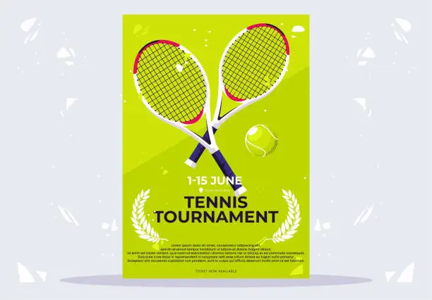 Vector illustration of vector illustration template of a tennis tournament poster with crossed tennis rackets on a green background