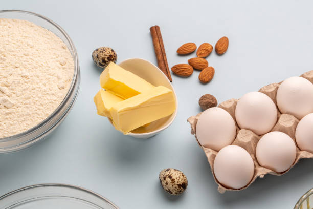 istock Dough preparing, flour and eggs and butter 1322979394