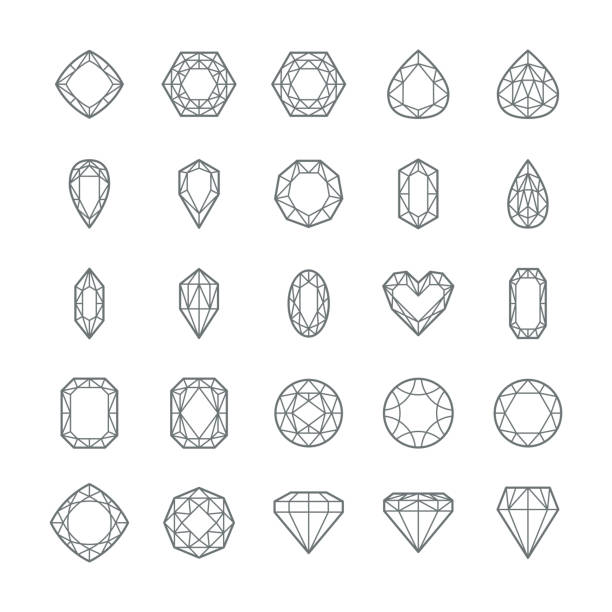 ilustraciones, imágenes clip art, dibujos animados e iconos de stock de iconos vectoriales de gemas - gem jewelry symbol shape