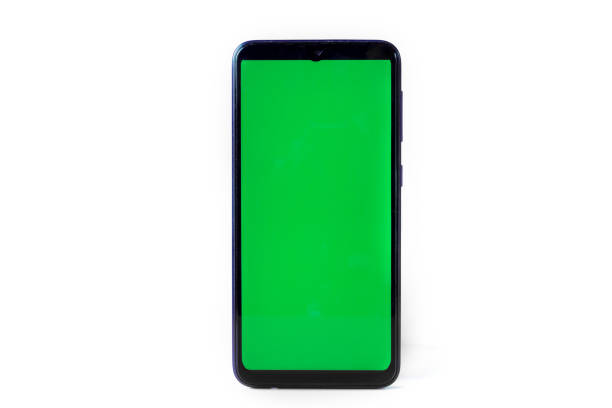 istock Smartphone in a vertical position with a green screen on a white background. Chroma key. Mock up 1322982111