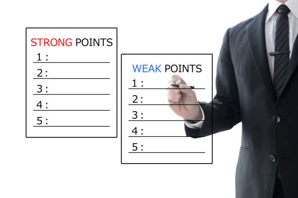 istock Business man writing strong and weak points of myself 1322982502
