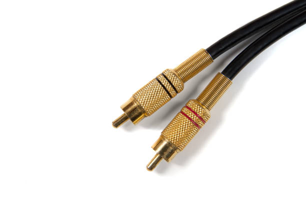 istock Gold-plated audio connectors for stereo signal. 1322983382