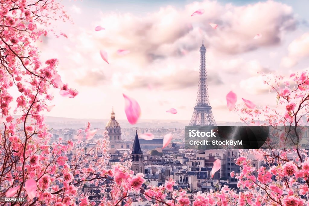 Romantic Paris City At Spring Stock Photo - Download Image Now - Eiffel  Tower - Paris, Paris - France, Pink Color - iStock
