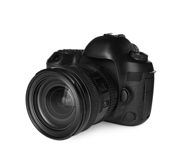 Modern digital camera isolated on white. Photography equipment