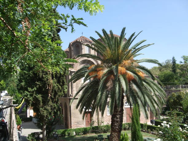 istock Palm Tree in Front of an Old Orthodox Church. 1322991914