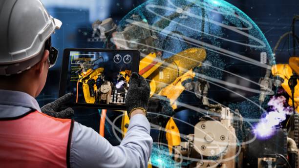 istock Smart industry robot arms modernization for innovative factory technology 1322992540