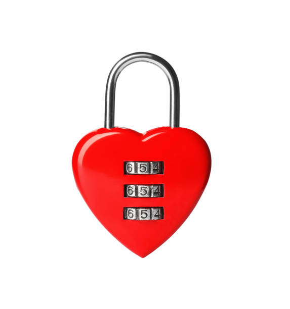 Red heart shaped padlock isolated on white