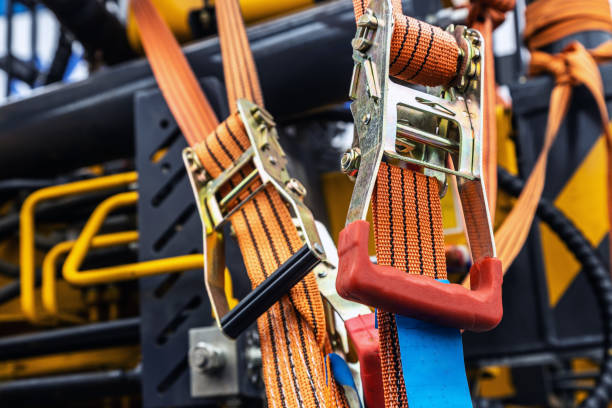 istock tension safety belts with mechanical locks. stretch textile slings hold 1322993923