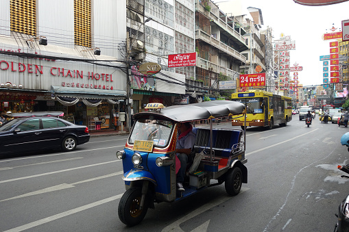 Bangkok, Thailand- May 12, 2017: Tuk Tuk vehicle on Chinatown Thailand