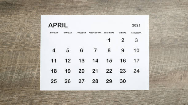 istock April calendar on a brown wooden table, concept planner. 1322996067