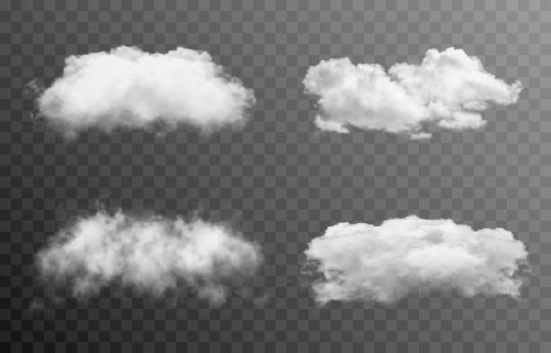 Set of vector clouds or smoke on an isolated transparent background. Cloud, smoke, fog. Set of vector clouds or smoke on an isolated transparent background. Cloud, smoke, fog. Vector. cloud stock illustrations