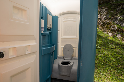 Convenient outdoor toilet on mountain trail, Ticino, Switzerland