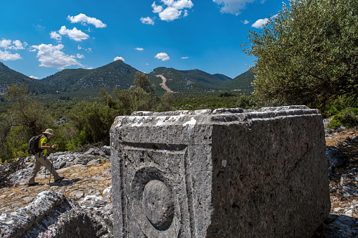 The remains of columns and architectural decoration of ancient Rome. Ankara