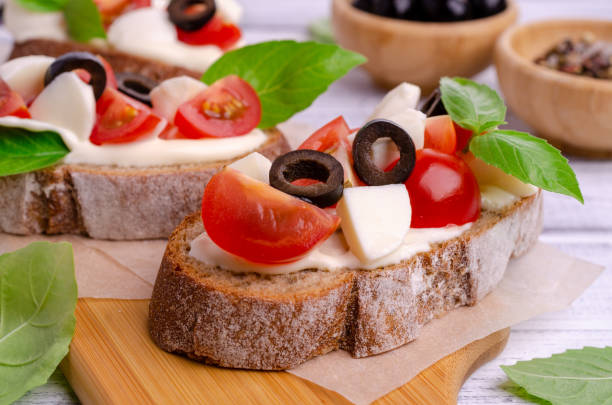 istock Open sandwich with vegetables and cheese 1323004361