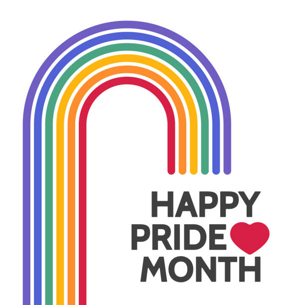 illustrazioni stock, clip art, cartoni animati e icone di tendenza di poster del mese dell'orgoglio felice. bandiera arcobaleno lgbtq - pride month