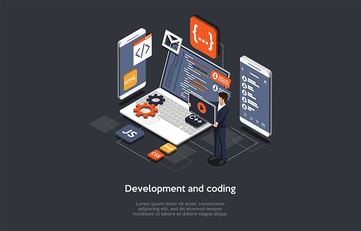 Programma Cartoon Programma Ontwikkeling En Codering Werkproces Concept Ontwerp Cartoon ...