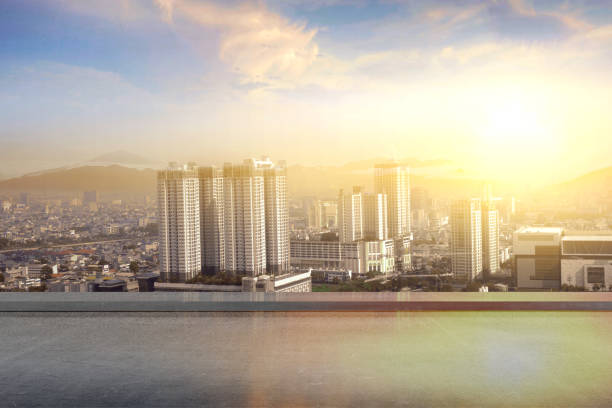 istock Rooftop view with modern cityscapes 1323008257