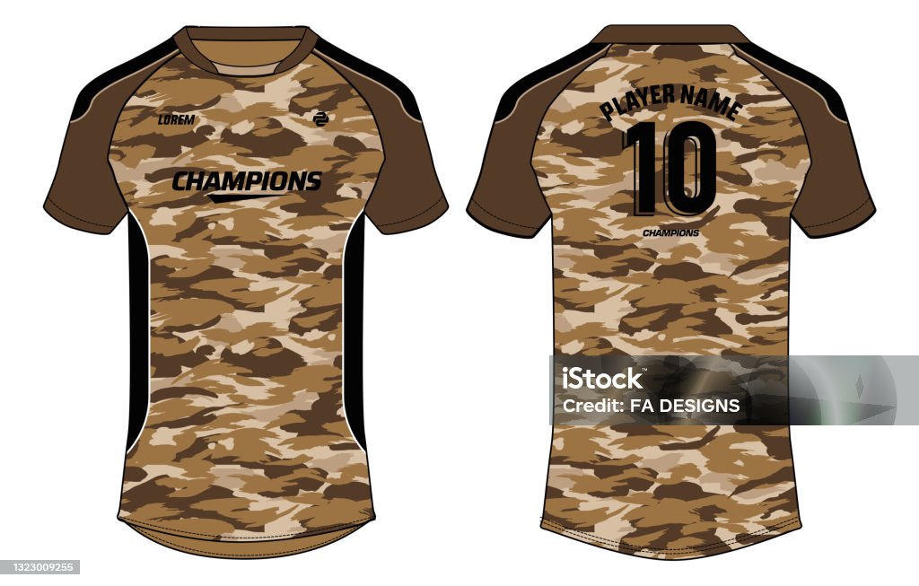 Desert Camouflage Sports Jersey T Shirt Design Concept Vector Template  Football Jersey Concept With Front And Back View For Cricket Soccer  Volleyball Rugby Tennis And Badminton Uniform Stock Illustration - Download  Image