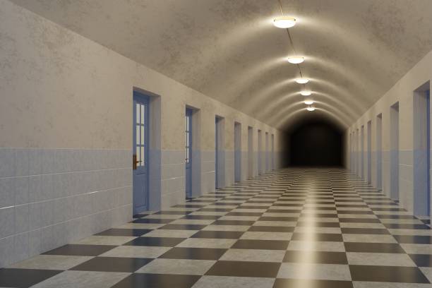 antiguo hospital - spooky corridor horror entrance hall fotografías e imágenes de stock