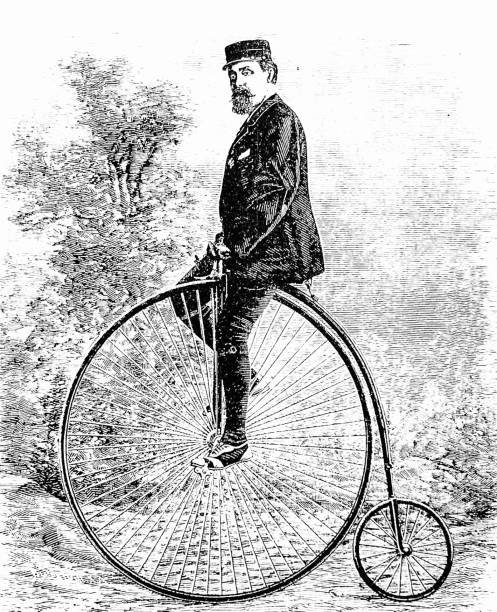 Penny farthing bicycle from 1869 Illustration from 19th century. penny farthing bicycle stock illustrations