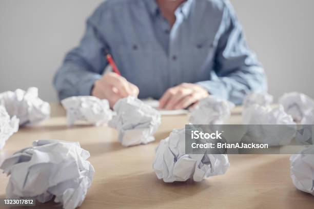 Frustration Stress And Writers Block Stock Photo - Download Image Now - Paper, Writing - Activity, Office