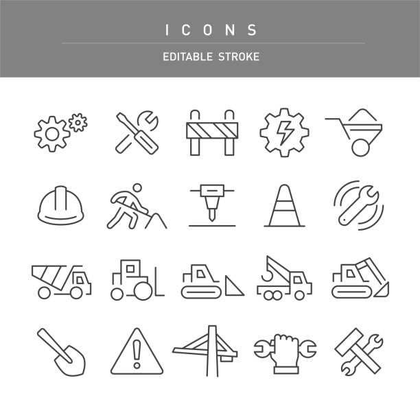 illustrazioni stock, clip art, cartoni animati e icone di tendenza di icone di costruzione in costruzione - serie line - boundary