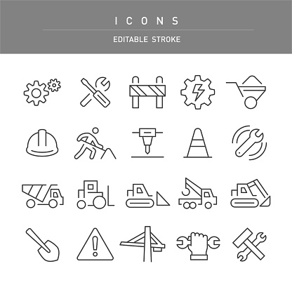 Under Construction Icons - Line Series - Editable Stroke