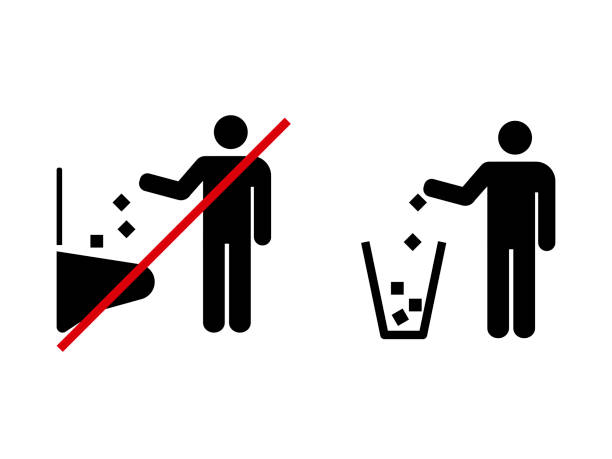 Do not throw paper towels in toilet Don't throw paper in the toilet sign. Symbol thtat prohibits throwing paper towels or feminine products illustration. Vector. throwing in the towel illustrations stock illustrations