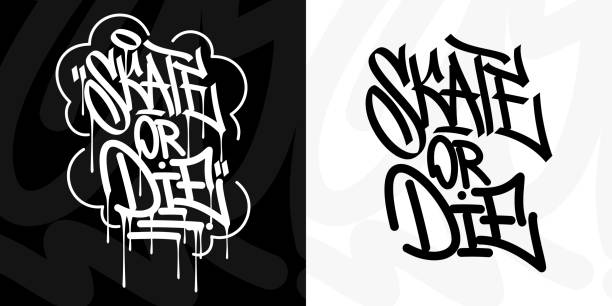 streszczenie hip hop hand written urban graffiti style words skate or die vector ilustracja kaligrafia art - letter t typescript paint alphabet stock illustrations