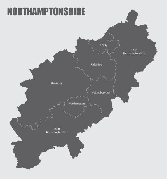 노샘프턴셔 카운티 행정지도 - northamptonshire stock illustrations