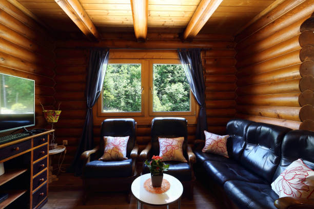 istock Interior of a wooden house 1323025395