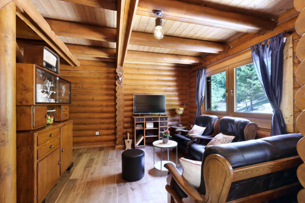 istock Interior of a wooden house 1323025396
