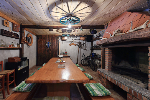 Dining room in log house in Gorski Kotar County, Croatia