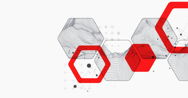 ilustraciones, imágenes clip art, dibujos animados e iconos de stock de fondo abstracto de la ciencia o de la tecnología moderna usando formas hexagonales. ilustración de la superficie puntual del modelo de alambres. vector. - biotechnology