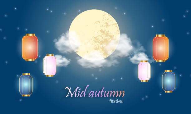 ilustrações, clipart, desenhos animados e ícones de festival de outono, festival chinês. tradução chinesa: mid-autumn festival. ilustração vetorial. - lua cheia lua