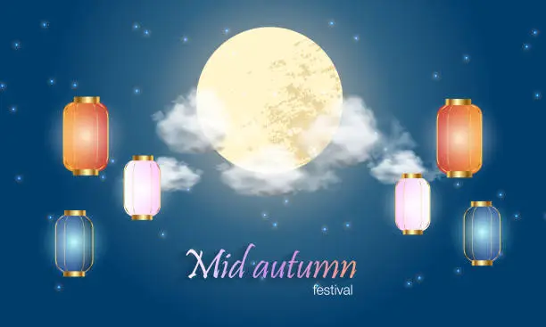 Vector illustration of Mid-Autumn Festival, Chinese Festival. Chinese translation: Mid-Autumn Festival. Vector illustration.