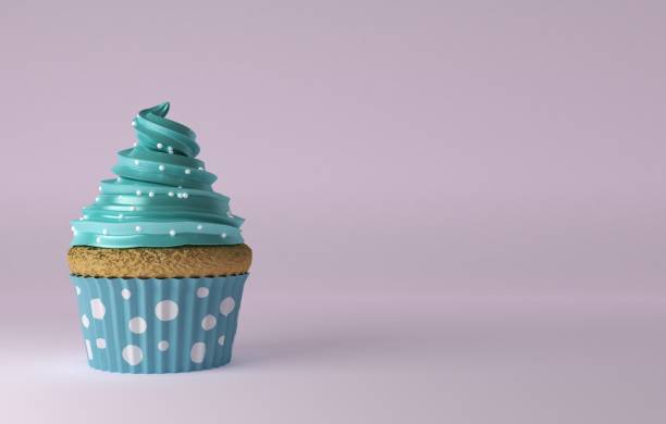 Cupcake with buttercream icing and sprinkles isolated on pink background, 3d rendering