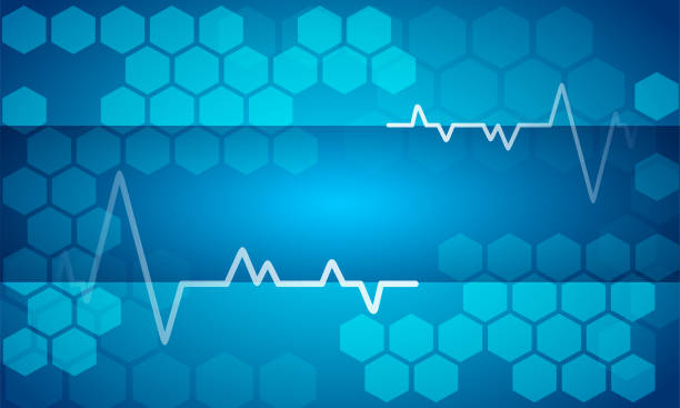 Modern blue vector abstract honeycomb with heart monitor background with for background illustration Modern blue vector abstract honeycomb with heart monitor background with for background illustration. Background use for template, slide, zoom call, video call, banner, cover, poster, wallpaper, digital presentations, slideshows, Powerpoint, websites, videos, design with space for text. Excellent for medical or health presentations. virtual background stock illustrations