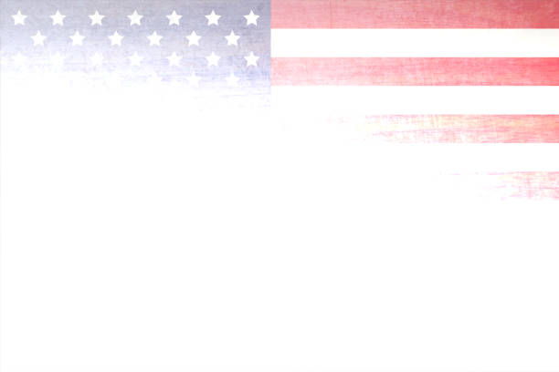 illustrazioni stock, clip art, cartoni animati e icone di tendenza di un'illustrazione vettoriale grunge orizzontale di una vecchia bandiera degli stati uniti sbiadita, l'unione o la fusione blu e rossa in sfondi bianchi - american flag fourth of july watercolor painting painted image